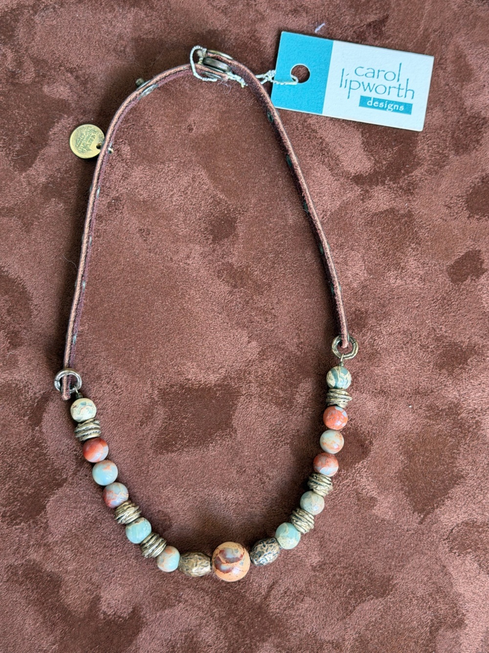 Carol Lipworth Designs Leather & Picasso Jasper Gemstone Choker Necklace